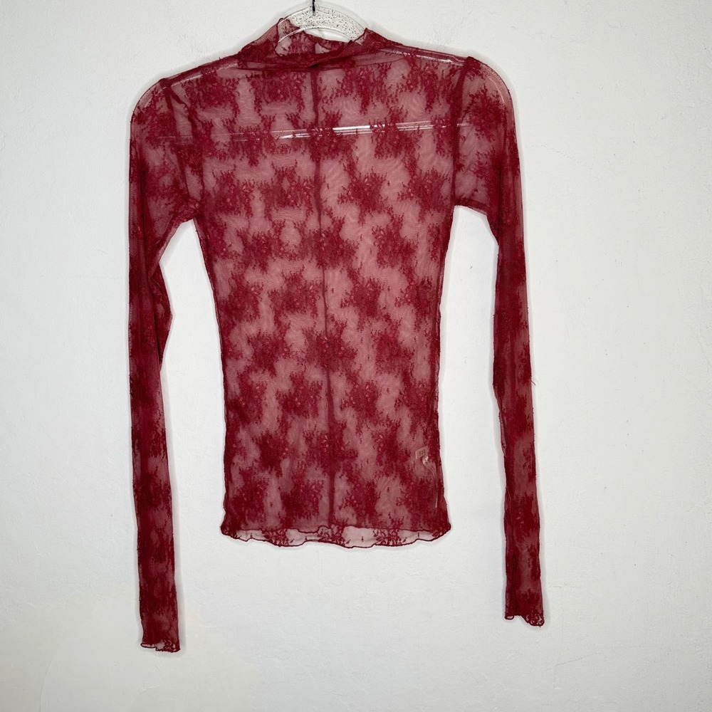 Free People Intimately XS Burgundy Sheer Lace Mock Neck Top Coquette Goth Grunge